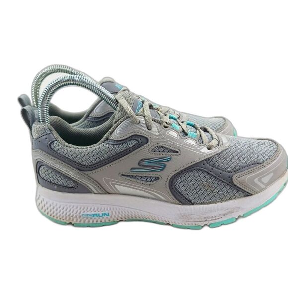 Skechers Go Run Consistant Gray/ turquoise lace up womans running shoe size 7 - Picture 1 of 11